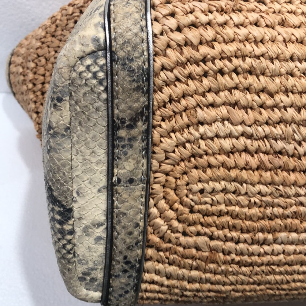 Coach Hampton Python Leather Trim Straw Shoulder Tote - Picture 10 of 12